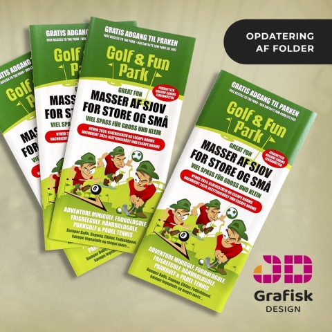 Golf & Fun Park folder 4-fløjet folder lavet for Golf & Fun Park på Falster